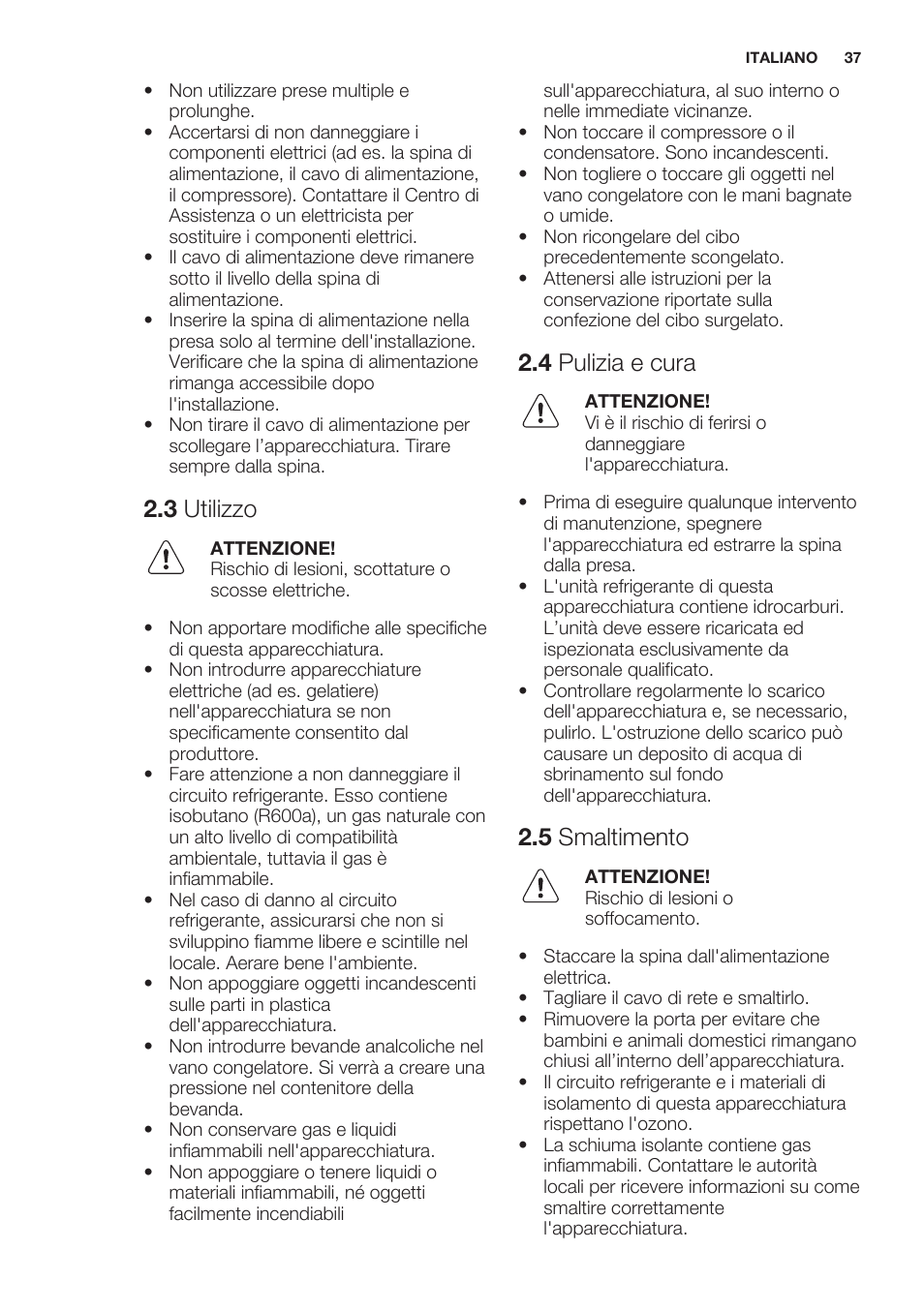 3 utilizzo, 4 pulizia e cura, 5 smaltimento | Electrolux EUN2244AOW User Manual | Page 37 / 52