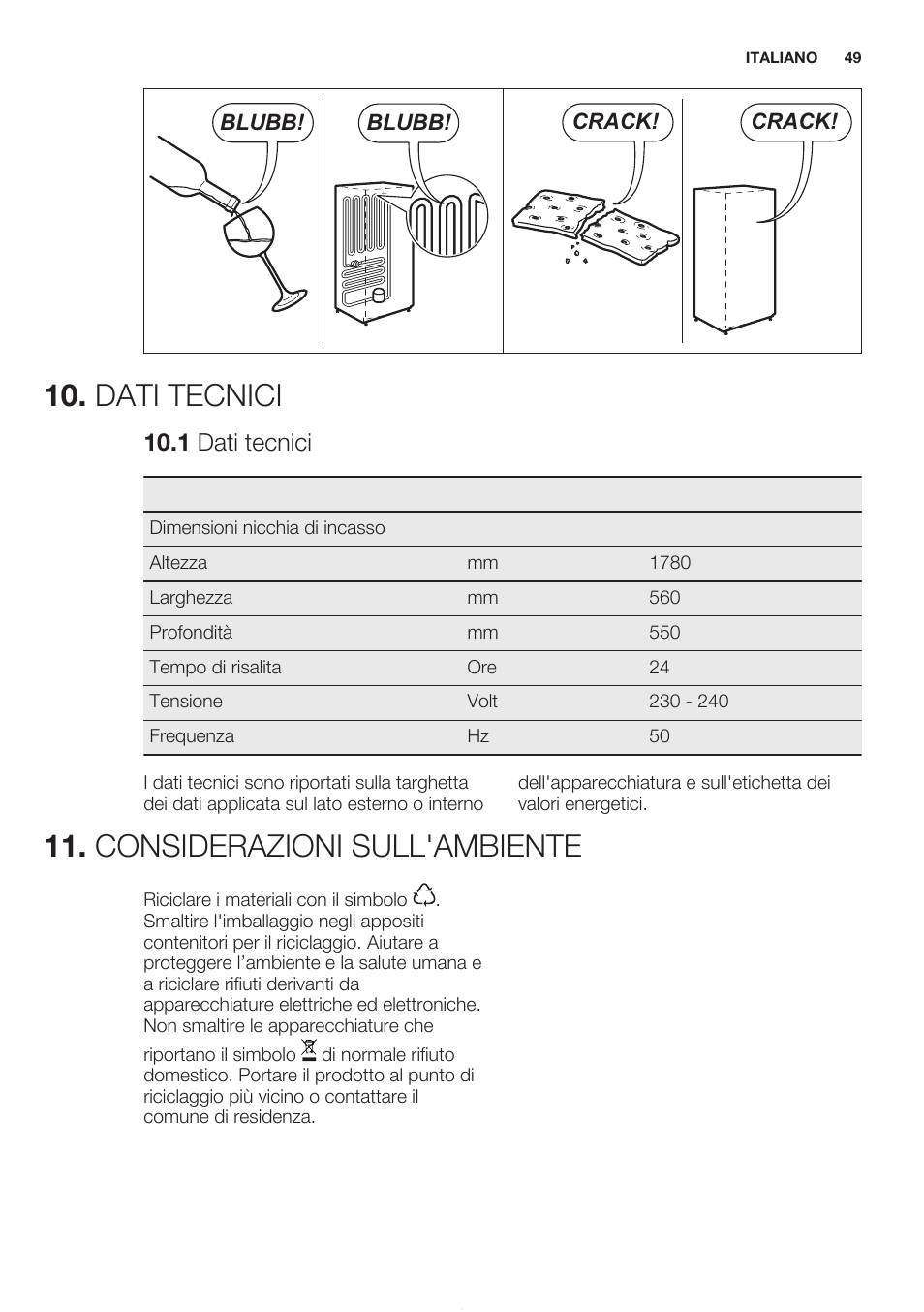 Dati tecnici, 1 dati tecnici, Considerazioni sull'ambiente | Electrolux EUN2244AOW User Manual | Page 49 / 52