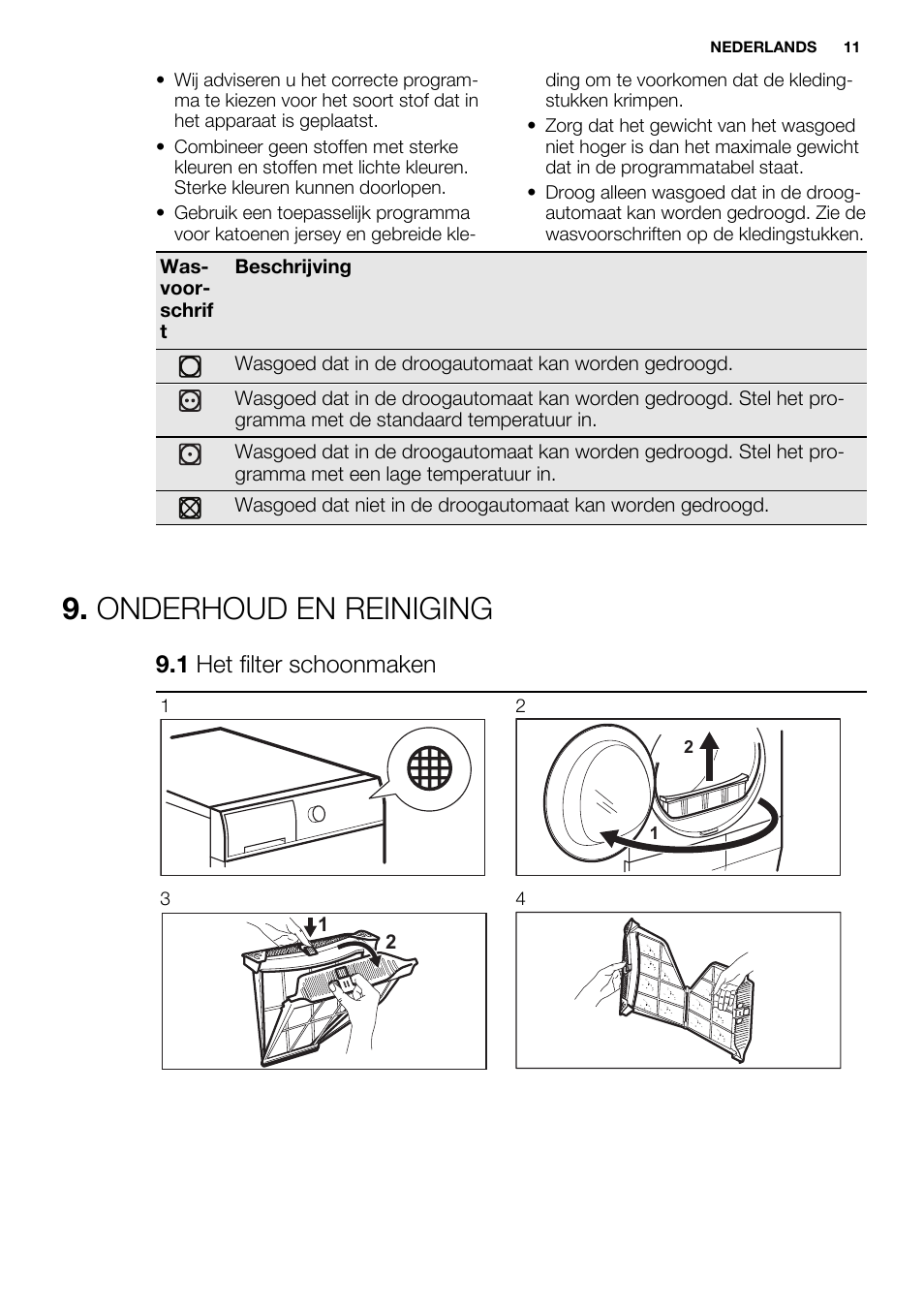 Onderhoud en reiniging, 1 het filter schoonmaken | Electrolux EDH3684PDW User Manual | Page 11 / 64