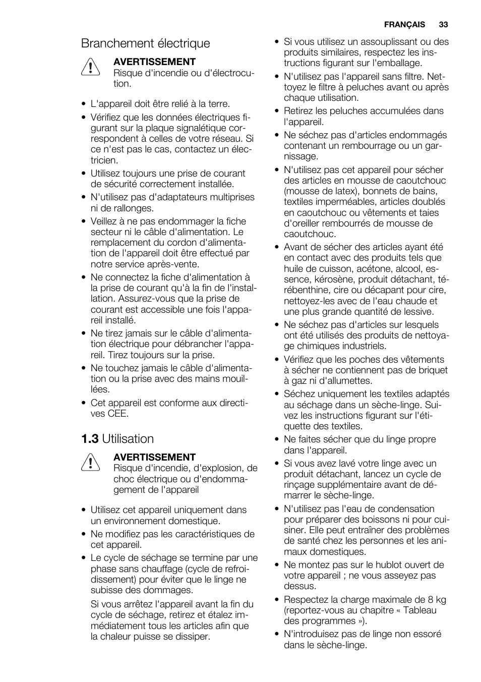 Branchement électrique, 3 utilisation | Electrolux EDH3684PDW User Manual | Page 33 / 64