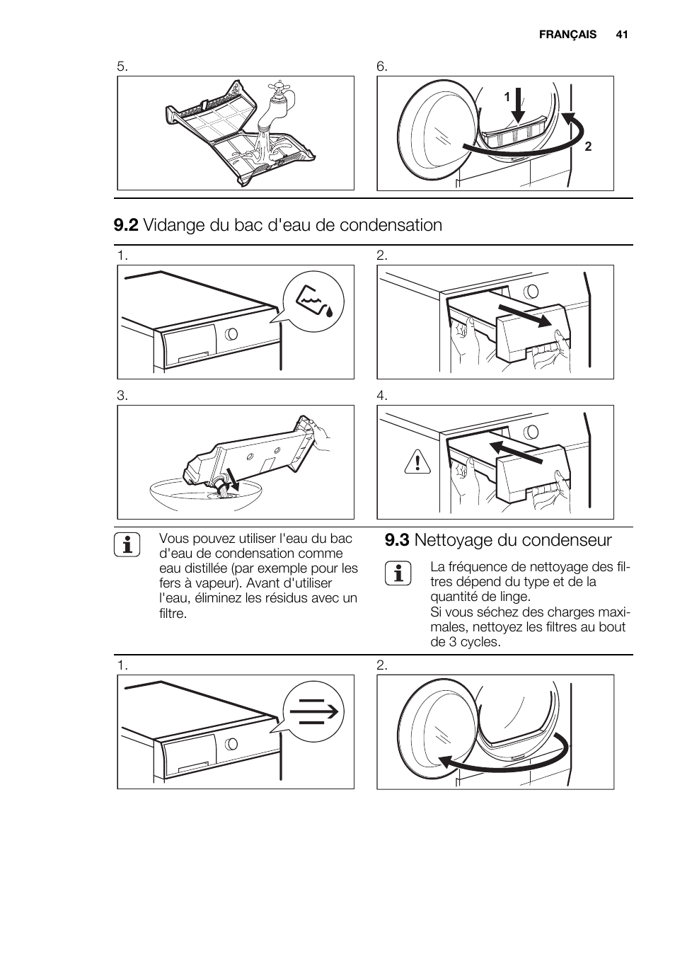 2 vidange du bac d'eau de condensation, 3 nettoyage du condenseur | Electrolux EDH3684PDW User Manual | Page 41 / 64