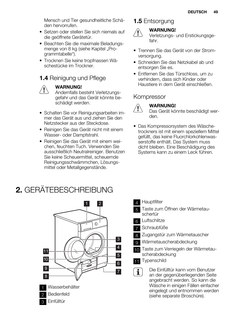 Gerätebeschreibung, 4 reinigung und pflege, 5 entsorgung | Kompressor | Electrolux EDH3684PDW User Manual | Page 49 / 64