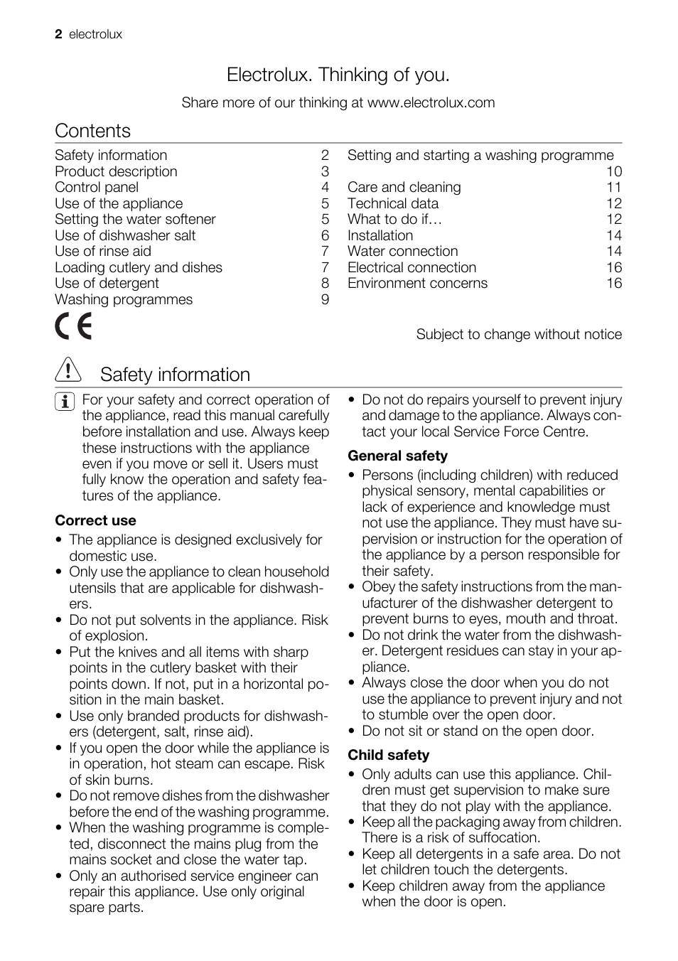 Electrolux ESF2450W User Manual | Page 2 / 68