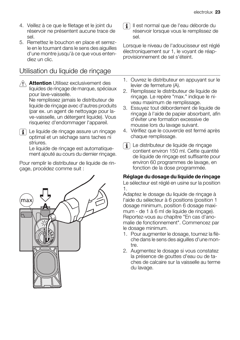 Utilisation du liquide de rinçage | Electrolux ESF2450W User Manual | Page 23 / 68