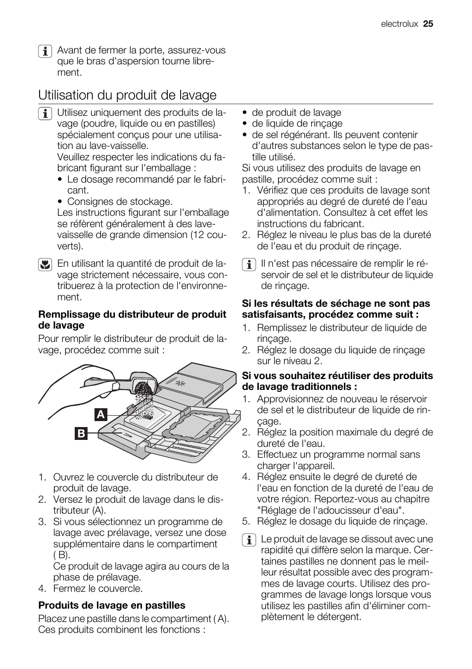 Utilisation du produit de lavage | Electrolux ESF2450W User Manual | Page 25 / 68