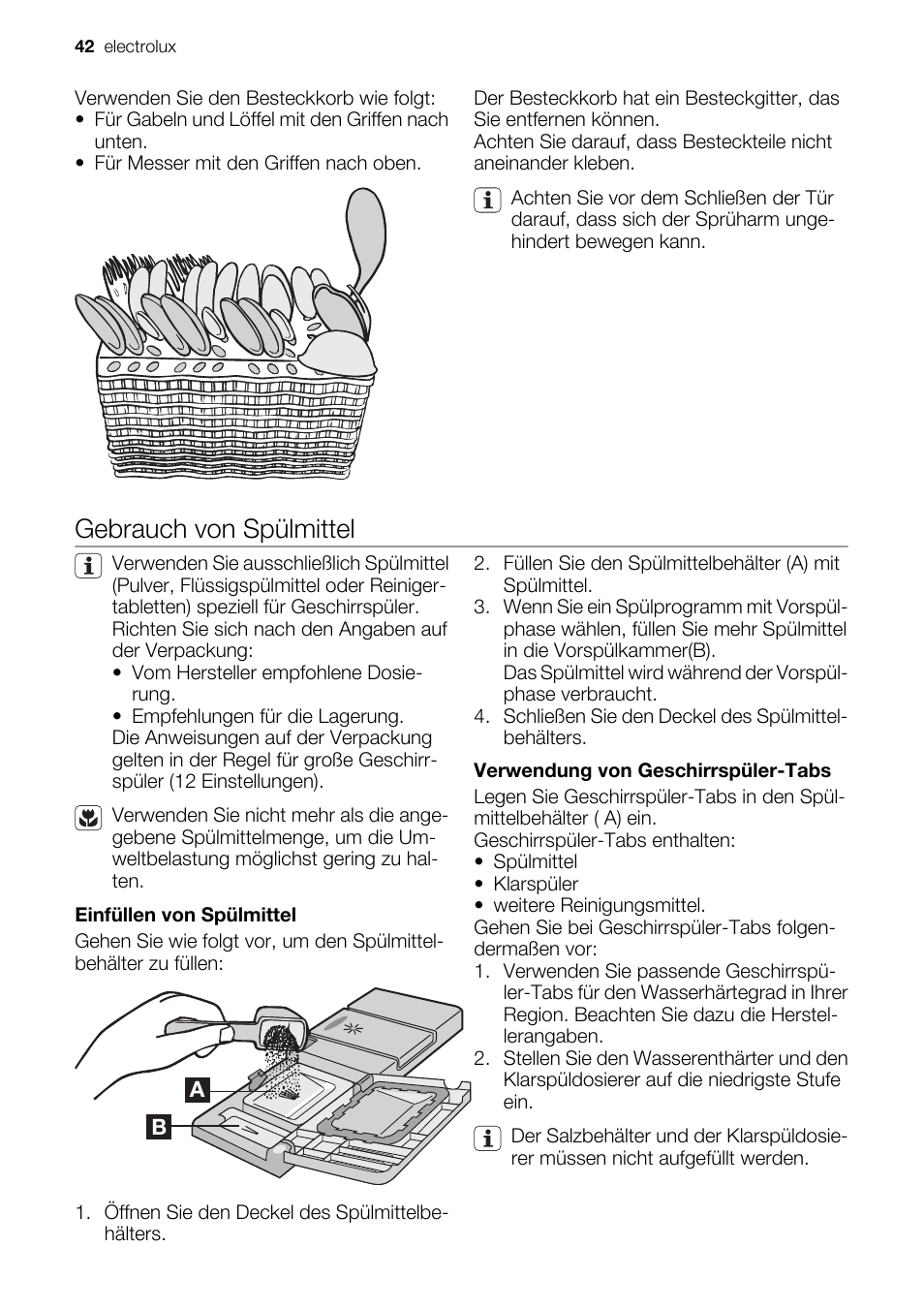 Gebrauch von spülmittel | Electrolux ESF2450W User Manual | Page 42 / 68