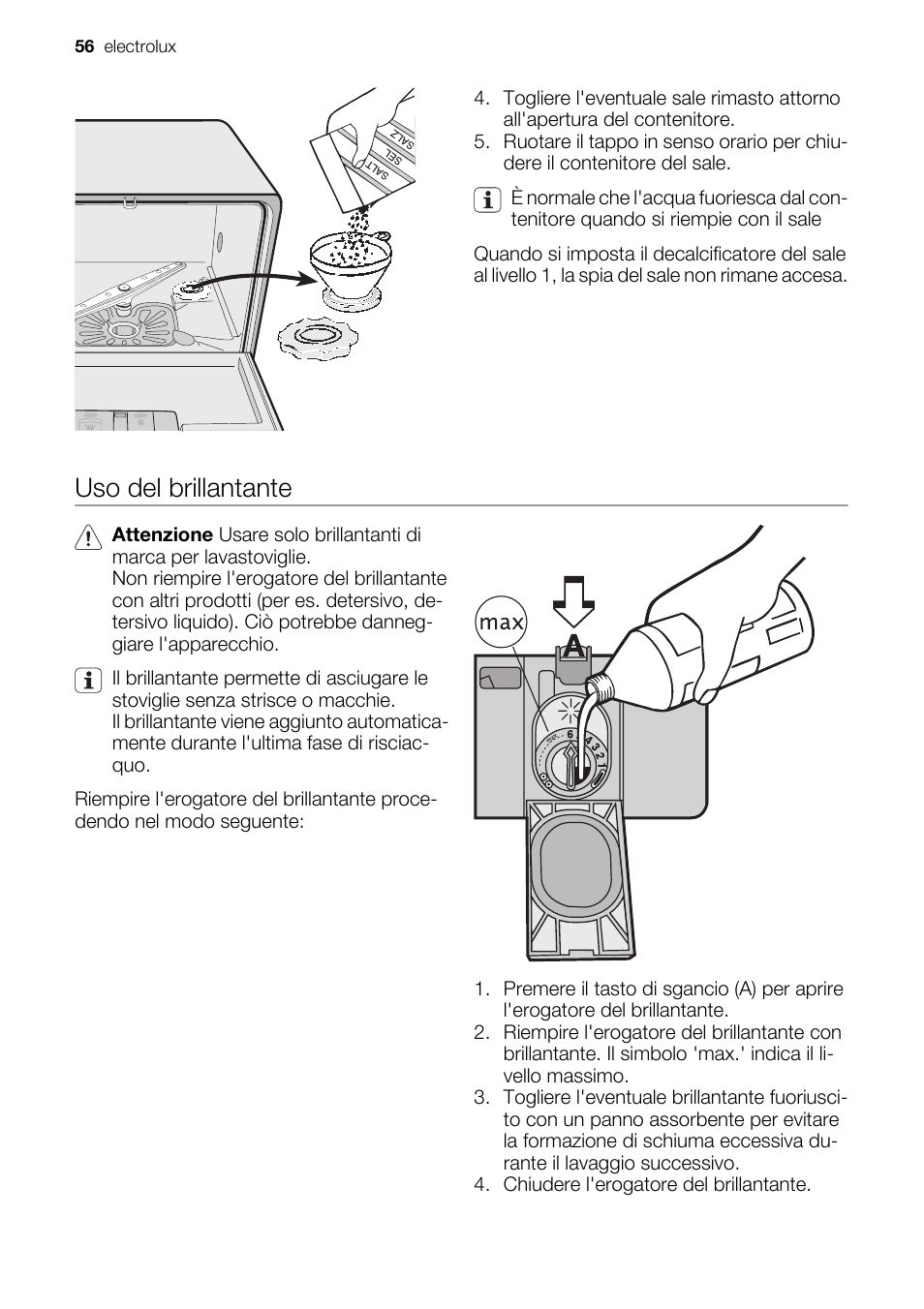 Uso del brillantante | Electrolux ESF2450W User Manual | Page 56 / 68