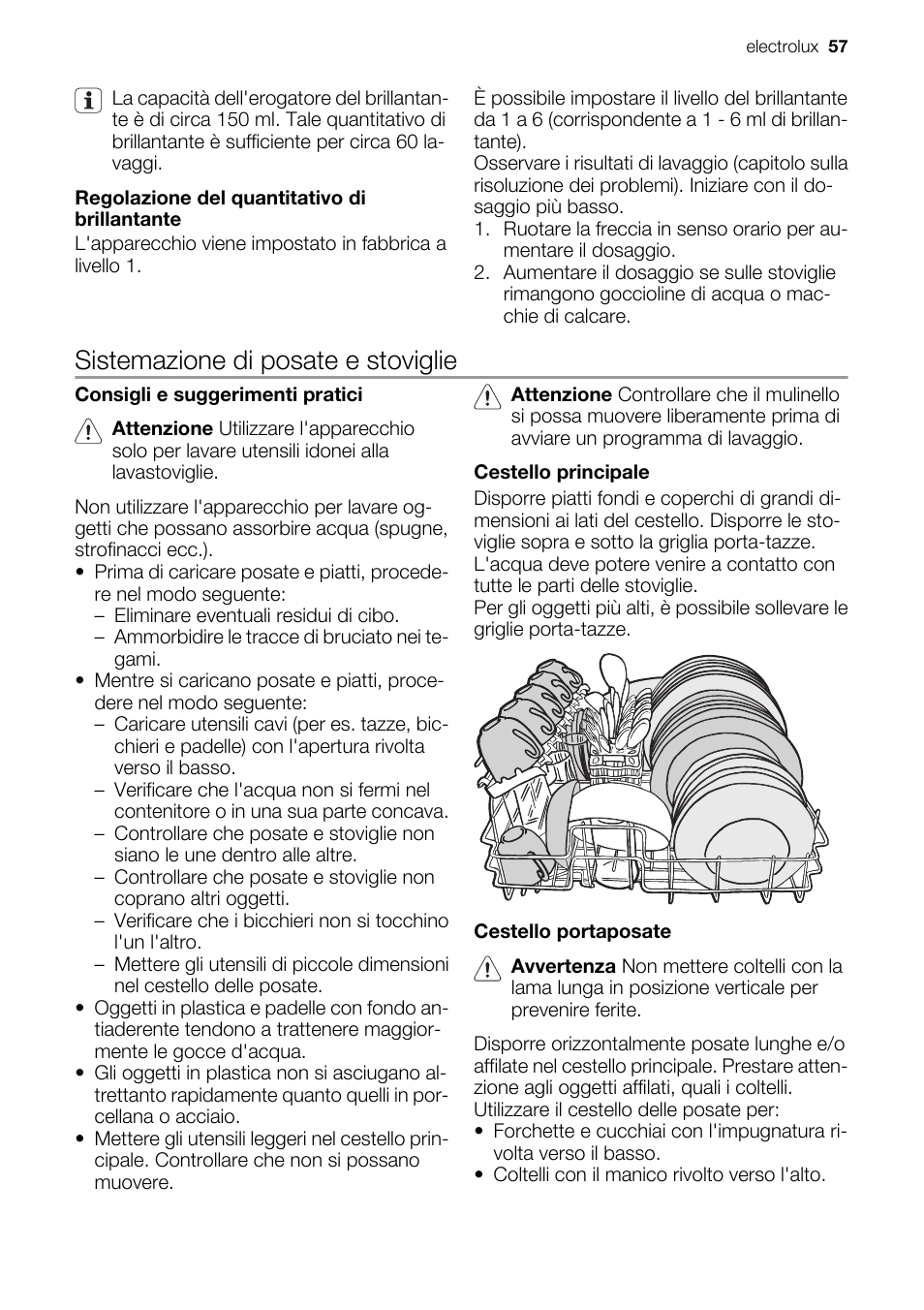 Sistemazione di posate e stoviglie | Electrolux ESF2450W User Manual | Page 57 / 68