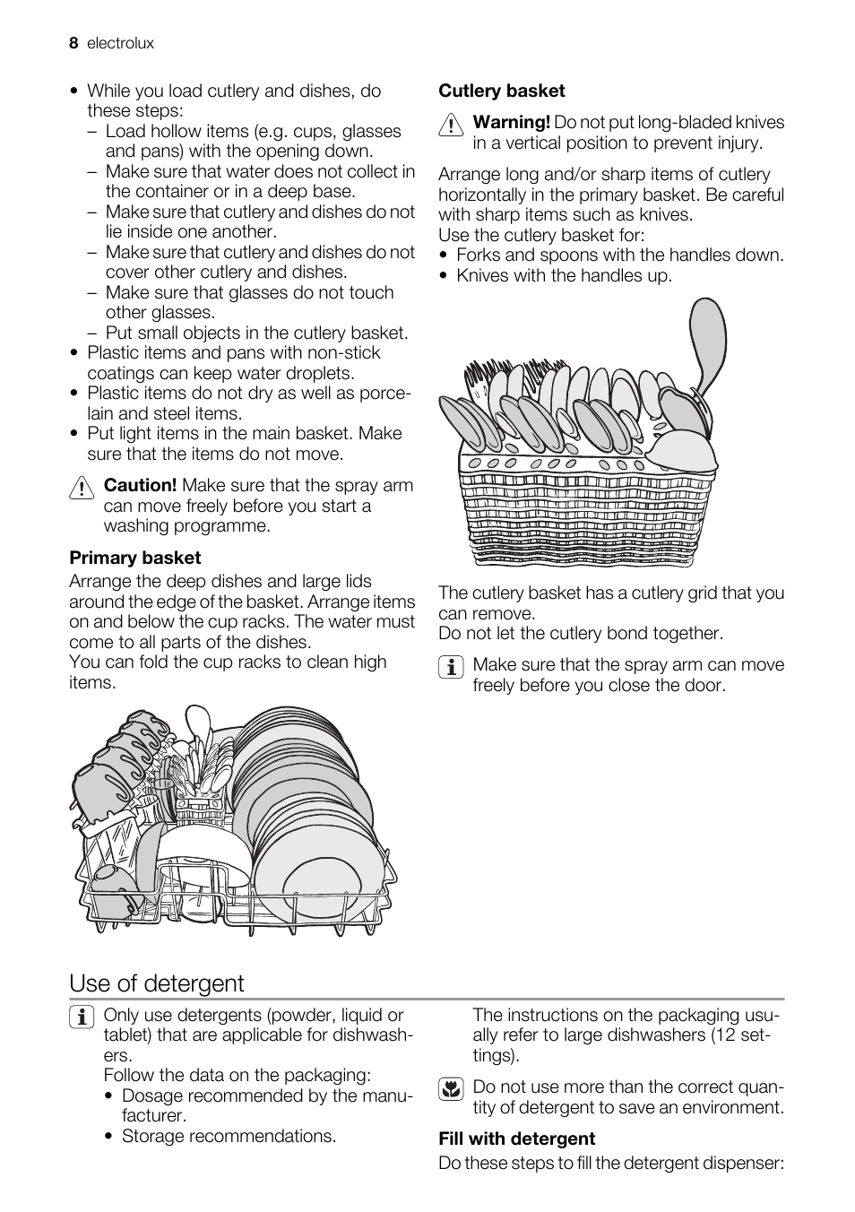 Use of detergent | Electrolux ESF2450W User Manual | Page 8 / 68