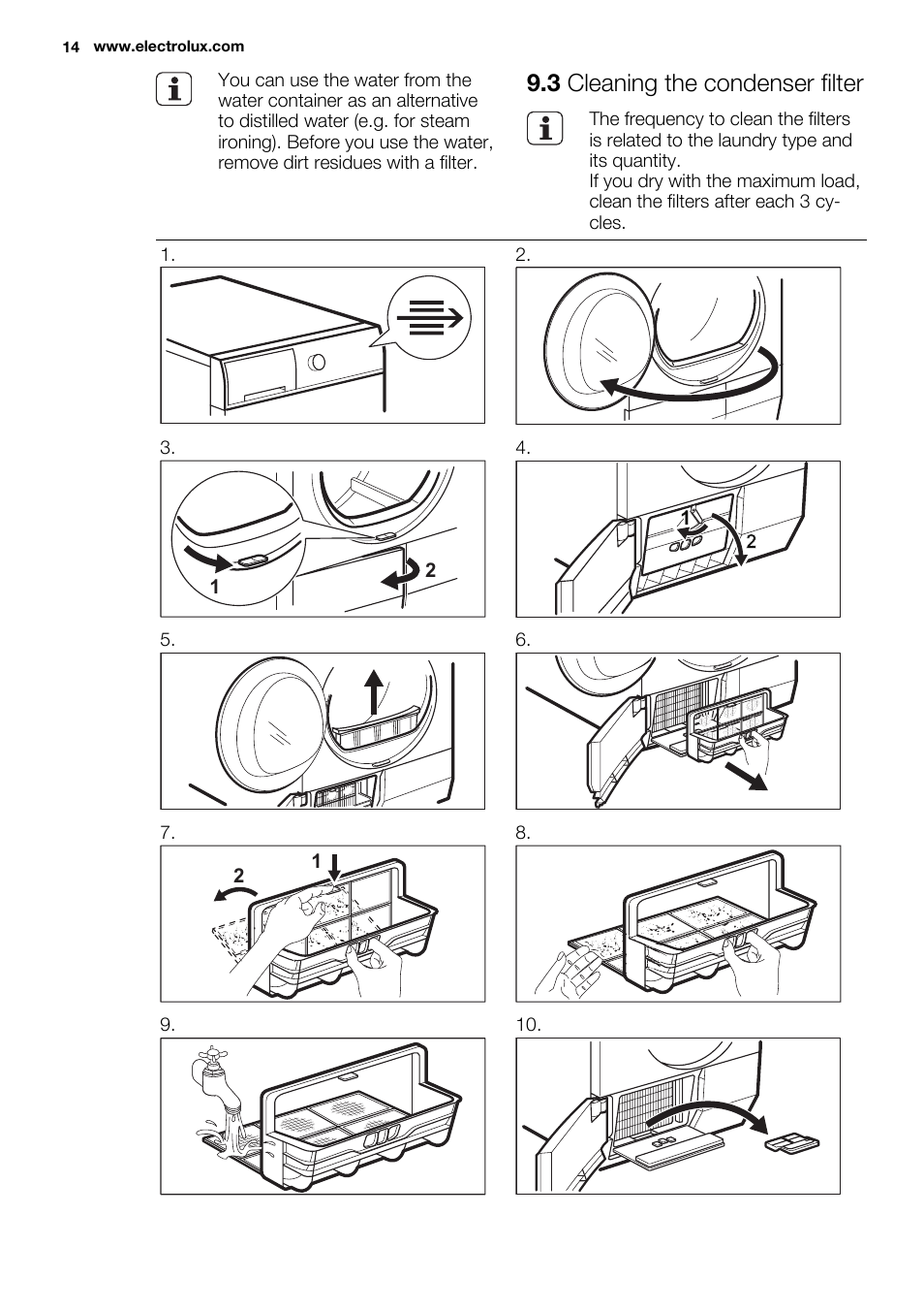 3 cleaning the condenser filter | Electrolux EDH3498RDL User Manual | Page 14 / 72