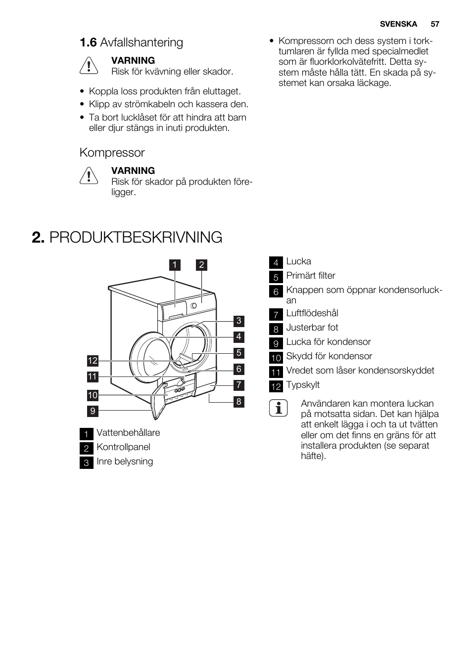 Produktbeskrivning, 6 avfallshantering, Kompressor | Electrolux EDH3498RDL User Manual | Page 57 / 72