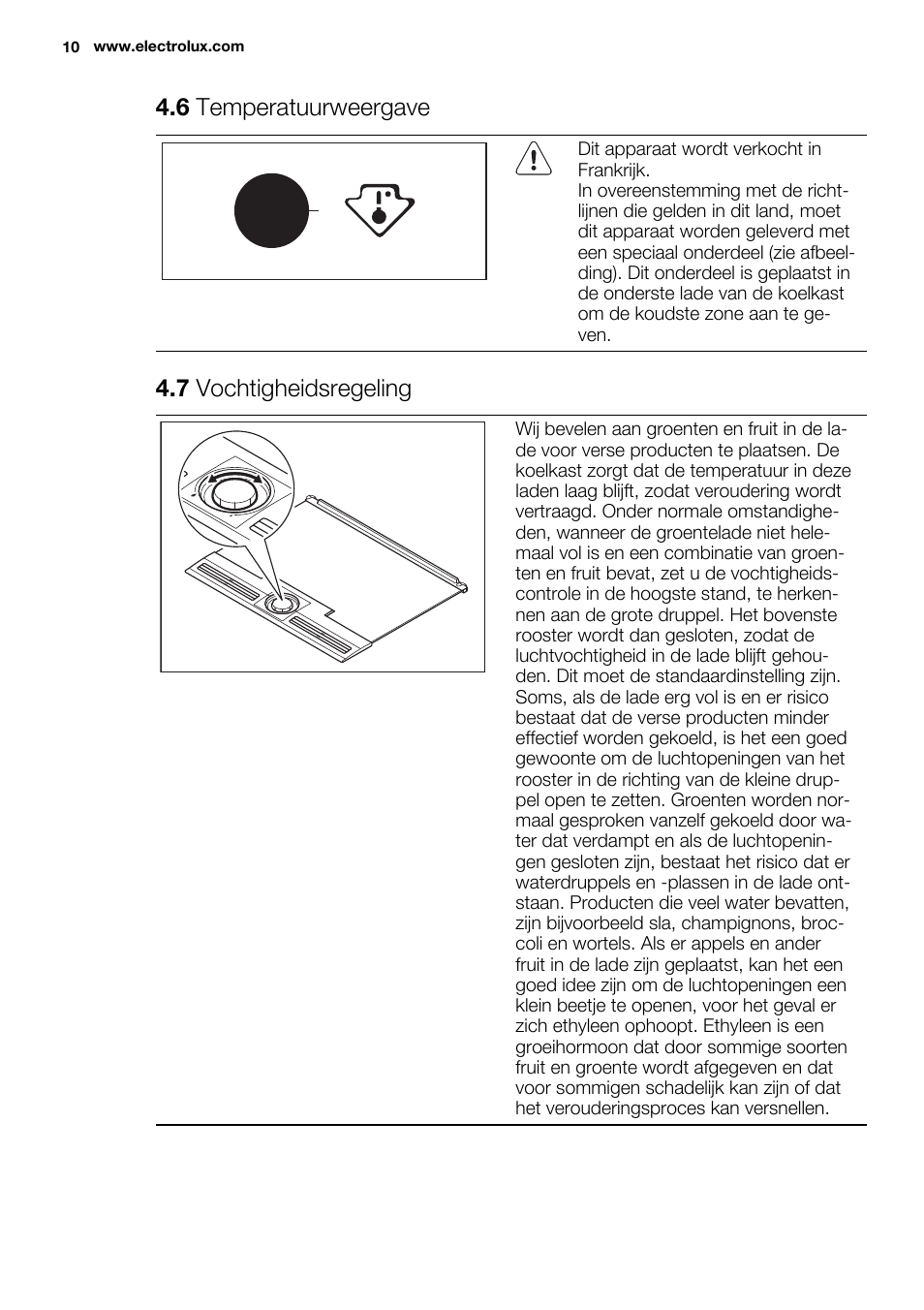 6 temperatuurweergave, 7 vochtigheidsregeling | Electrolux ERF4112AOW User Manual | Page 10 / 80