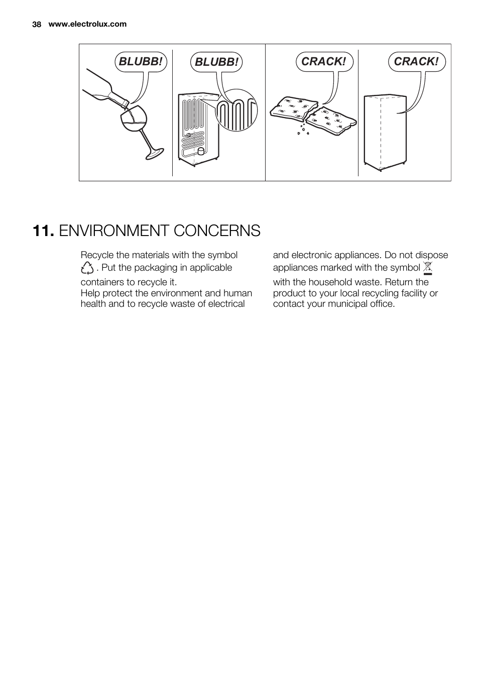 Environment concerns | Electrolux ERF4112AOW User Manual | Page 38 / 80
