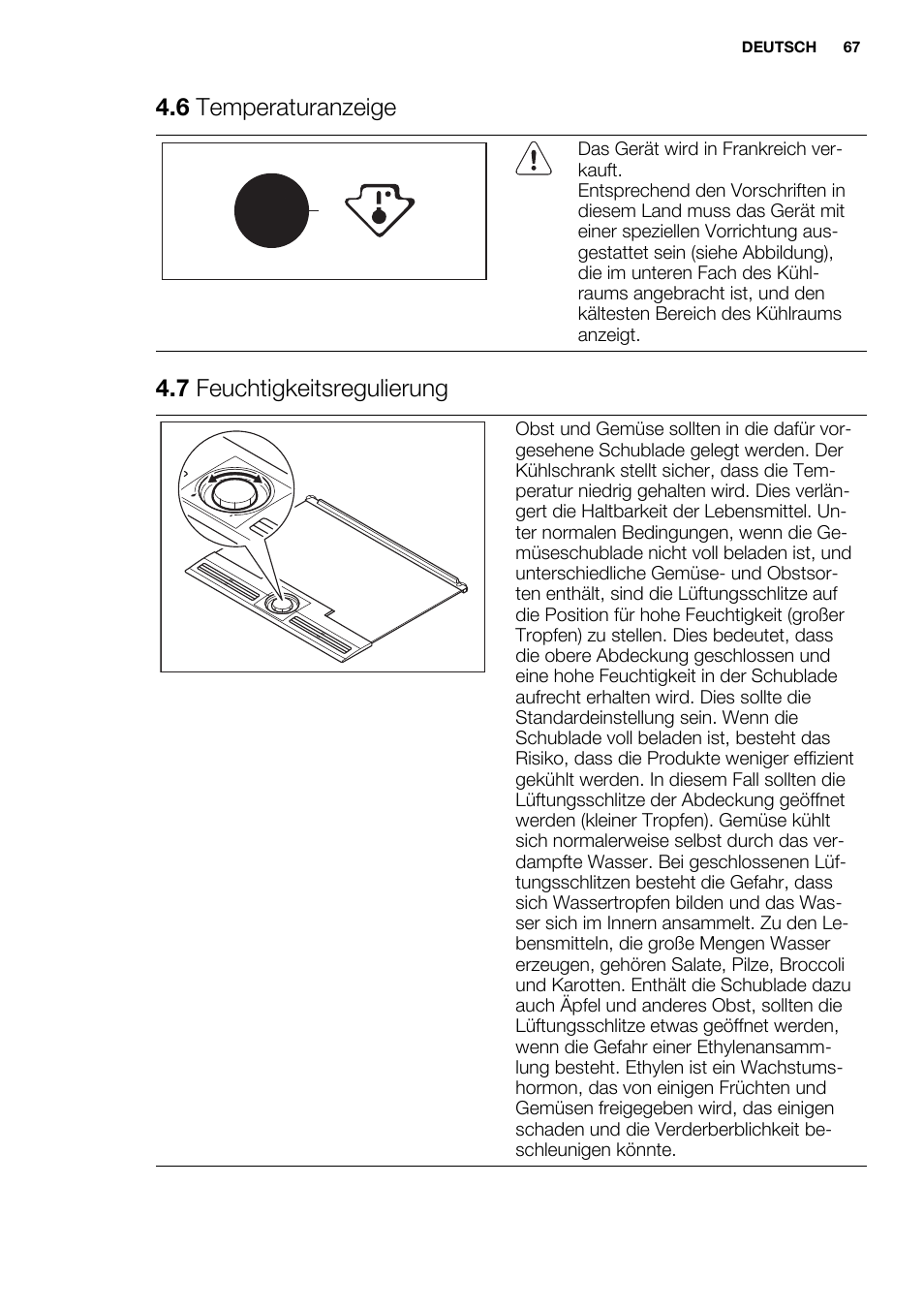 6 temperaturanzeige, 7 feuchtigkeitsregulierung | Electrolux ERF4112AOW User Manual | Page 67 / 80