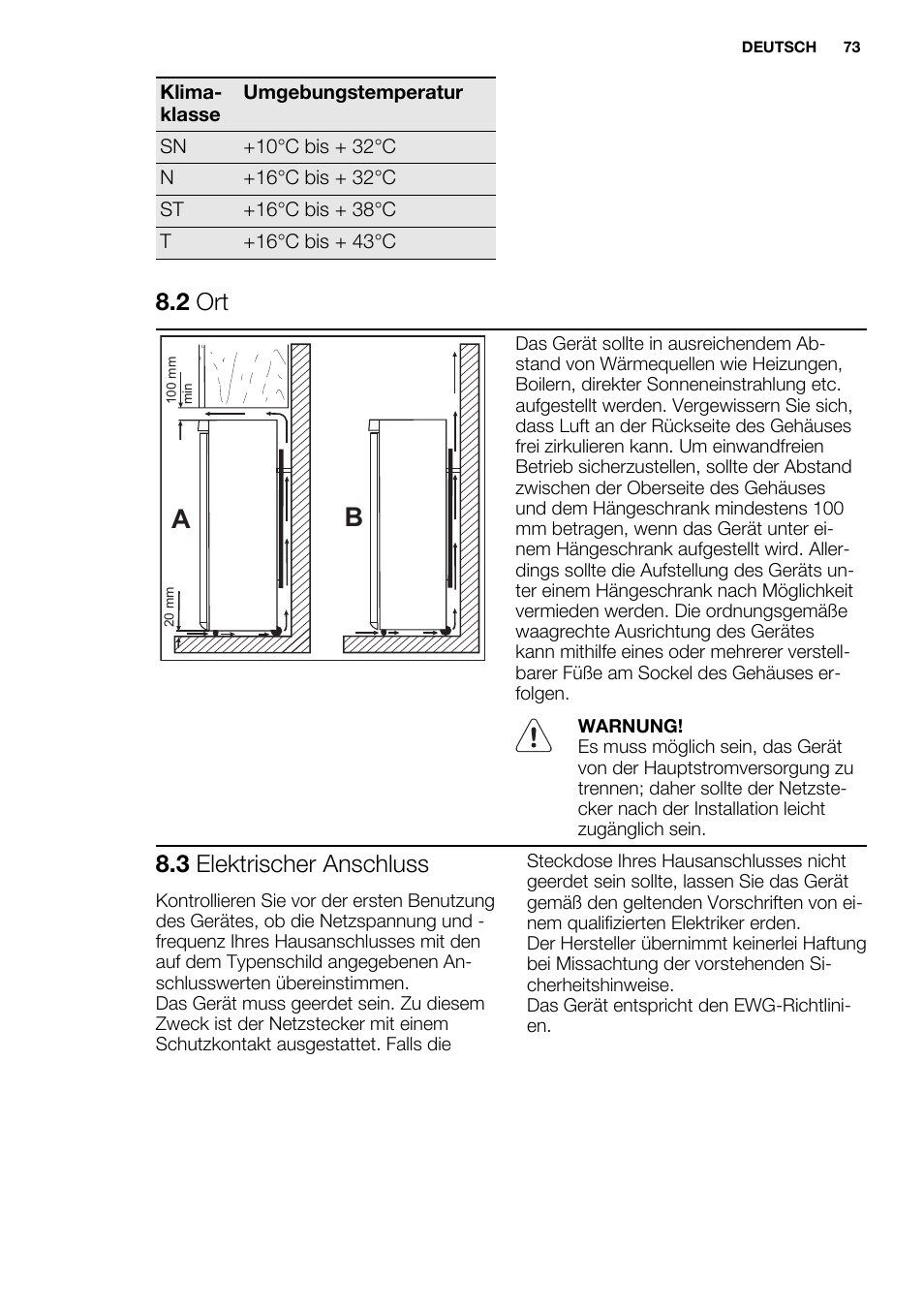 2 ort, 3 elektrischer anschluss | Electrolux ERF4112AOW User Manual | Page 73 / 80