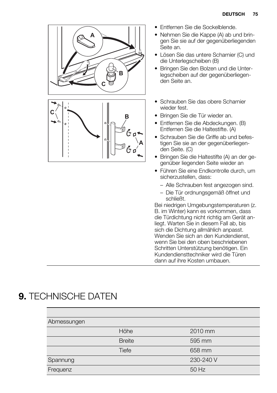 Technische daten | Electrolux ERF4112AOW User Manual | Page 75 / 80