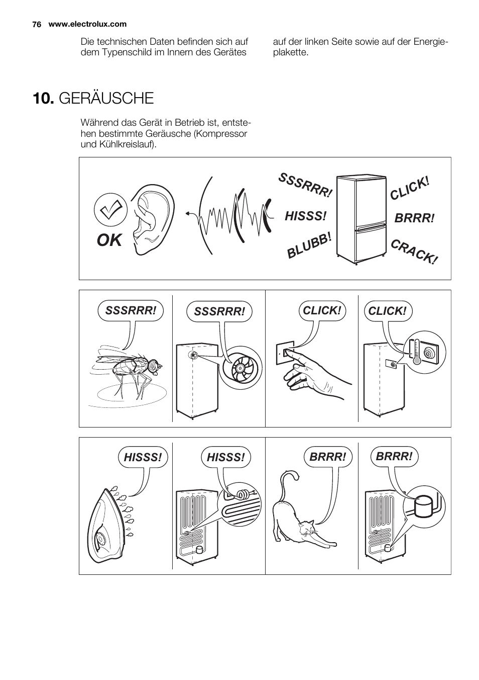 Geräusche | Electrolux ERF4112AOW User Manual | Page 76 / 80