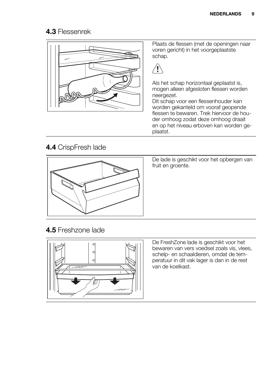 3 flessenrek, 4 crispfresh lade, 5 freshzone lade | Electrolux ERF4112AOW User Manual | Page 9 / 80