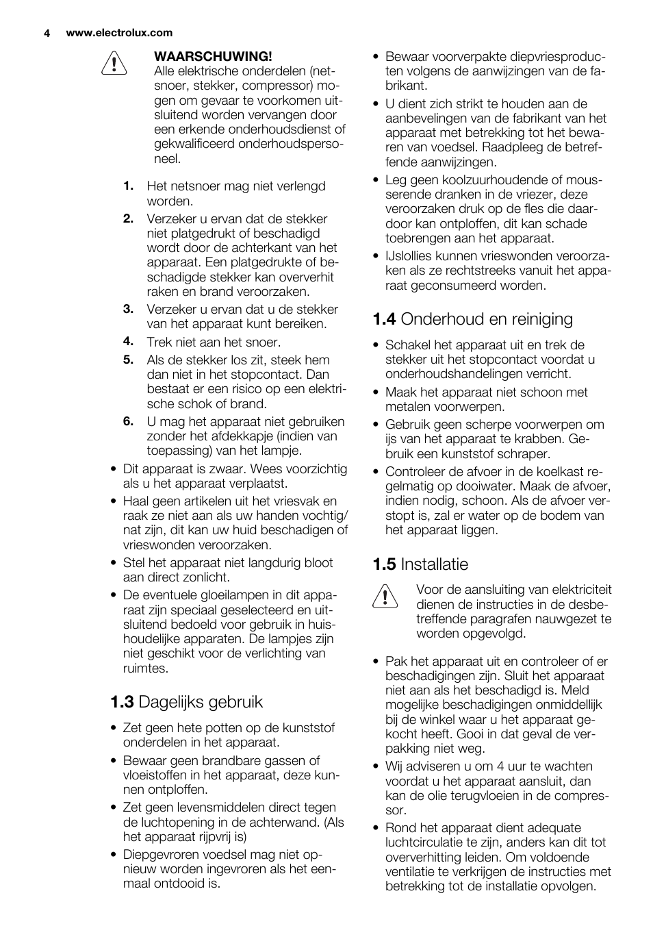 3 dagelijks gebruik, 4 onderhoud en reiniging, 5 installatie | Electrolux EN3480AOW User Manual | Page 4 / 96