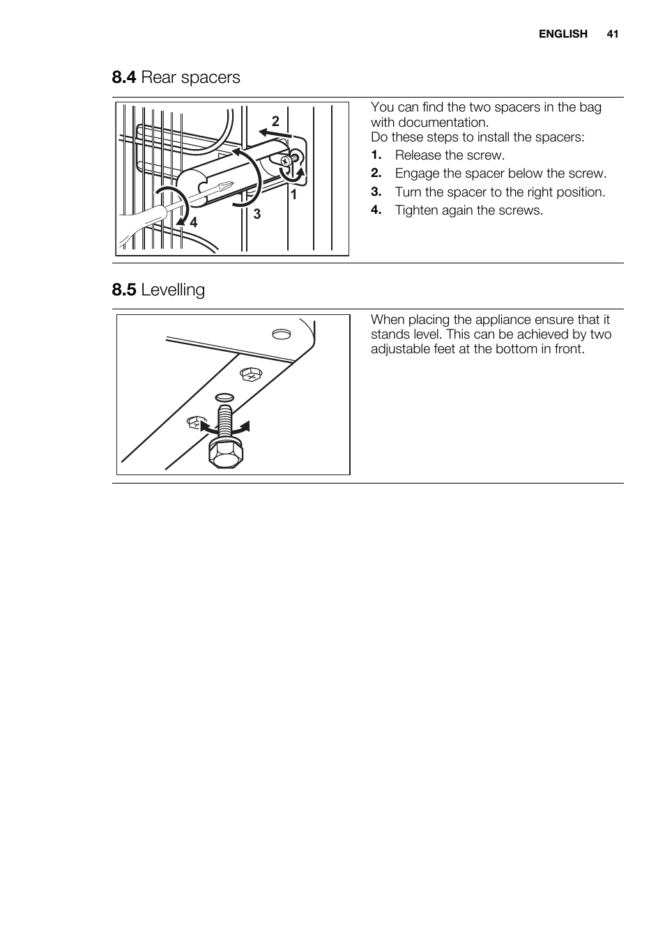 4 rear spacers, 5 levelling | Electrolux EN3480AOW User Manual | Page 41 / 96