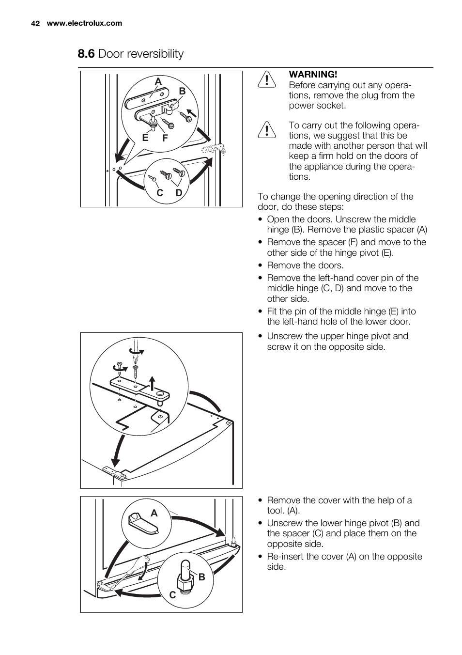 6 door reversibility | Electrolux EN3480AOW User Manual | Page 42 / 96