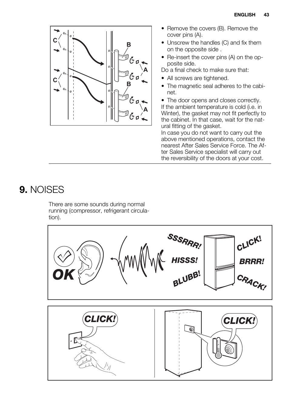 Noises, Click | Electrolux EN3480AOW User Manual | Page 43 / 96