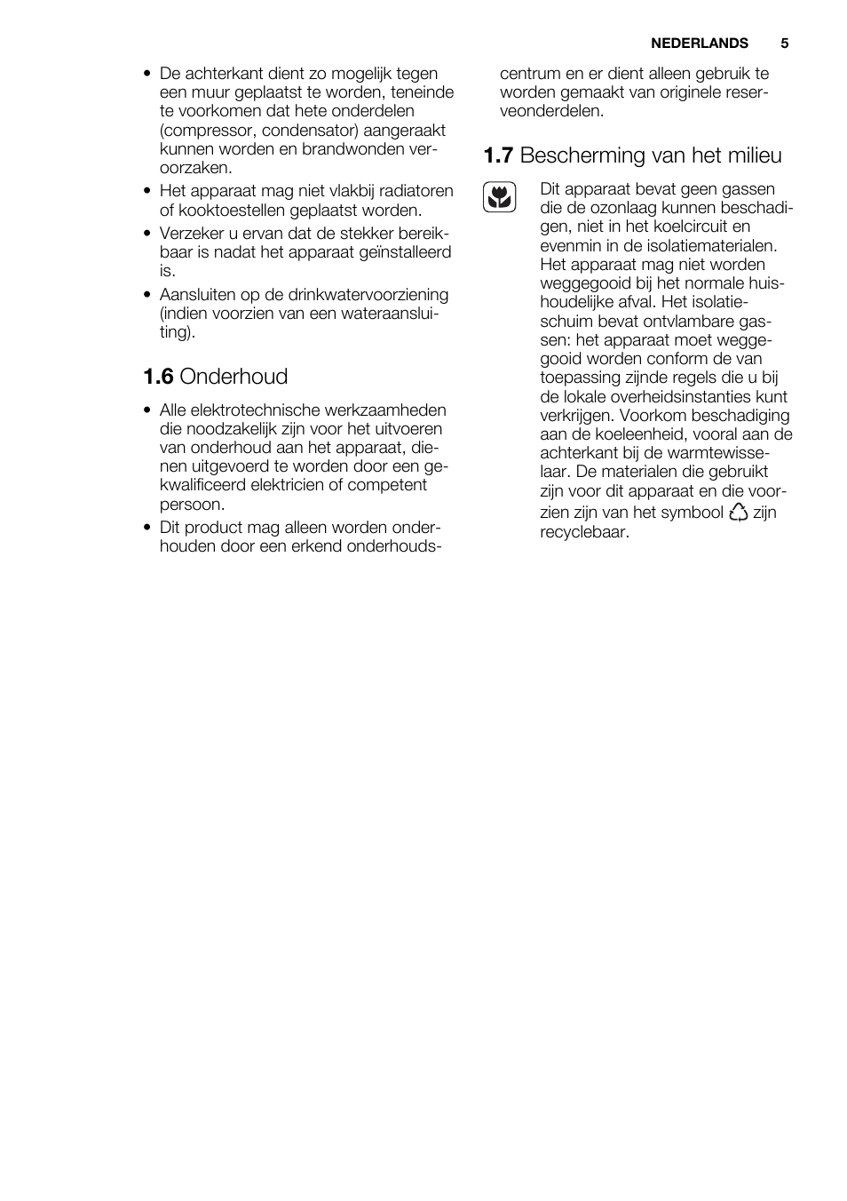 6 onderhoud, 7 bescherming van het milieu | Electrolux EN3480AOW User Manual | Page 5 / 96