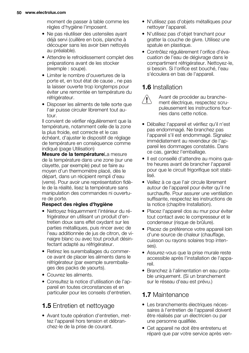 5 entretien et nettoyage, 6 installation, 7 maintenance | Electrolux EN3480AOW User Manual | Page 50 / 96
