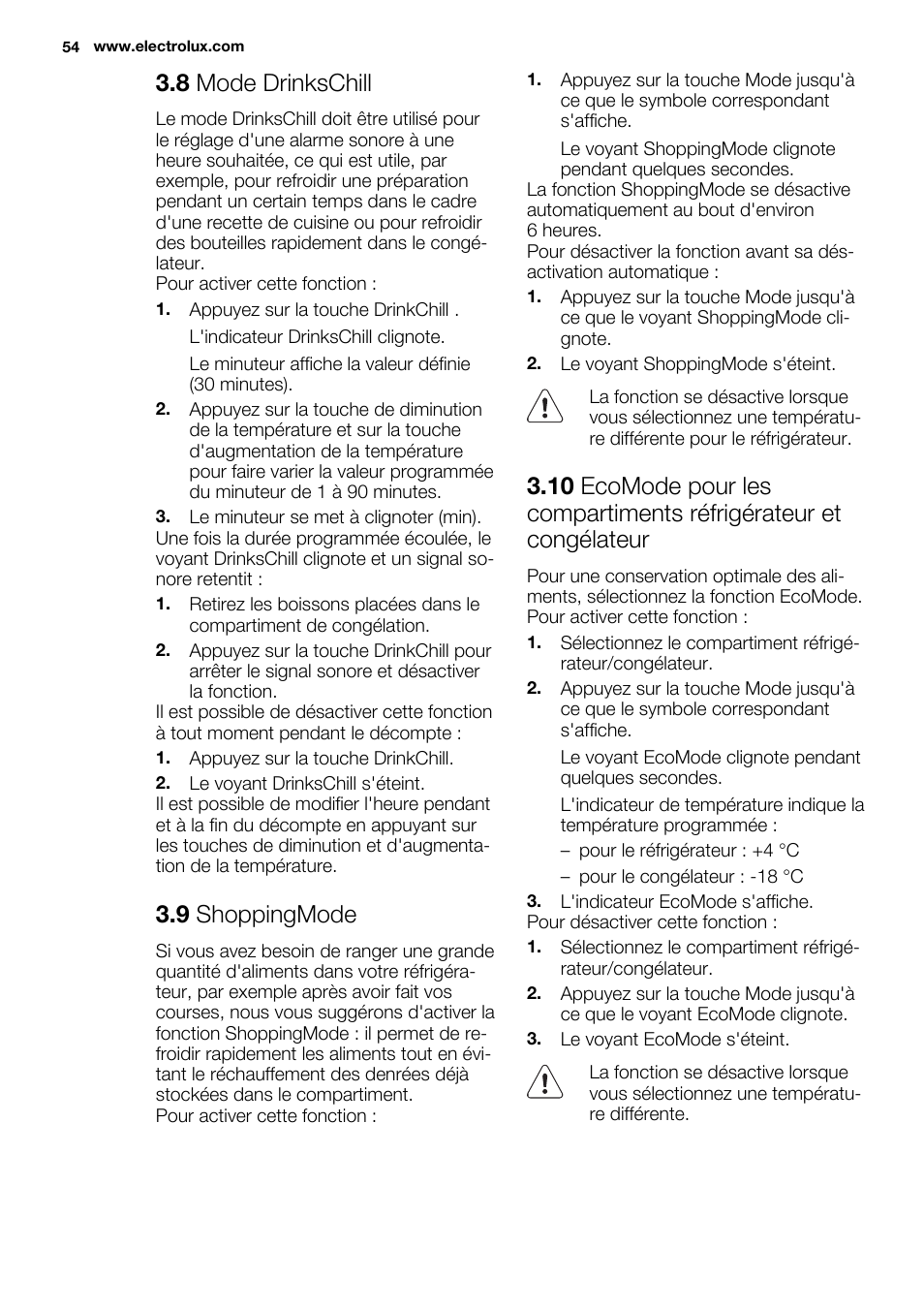 8 mode drinkschill, 9 shoppingmode | Electrolux EN3480AOW User Manual | Page 54 / 96