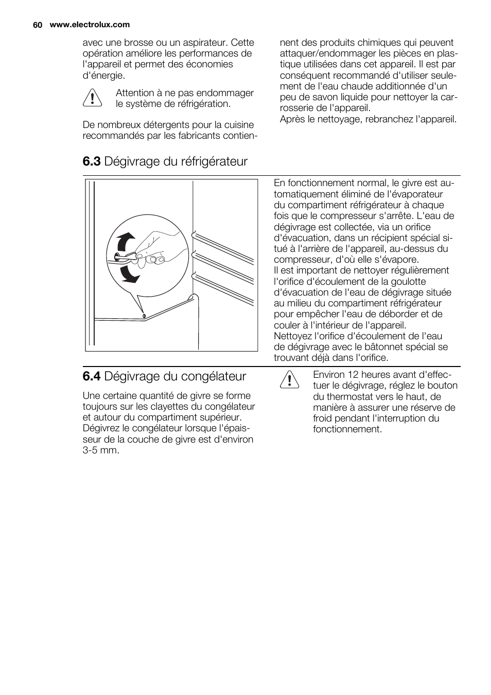 3 dégivrage du réfrigérateur, 4 dégivrage du congélateur | Electrolux EN3480AOW User Manual | Page 60 / 96