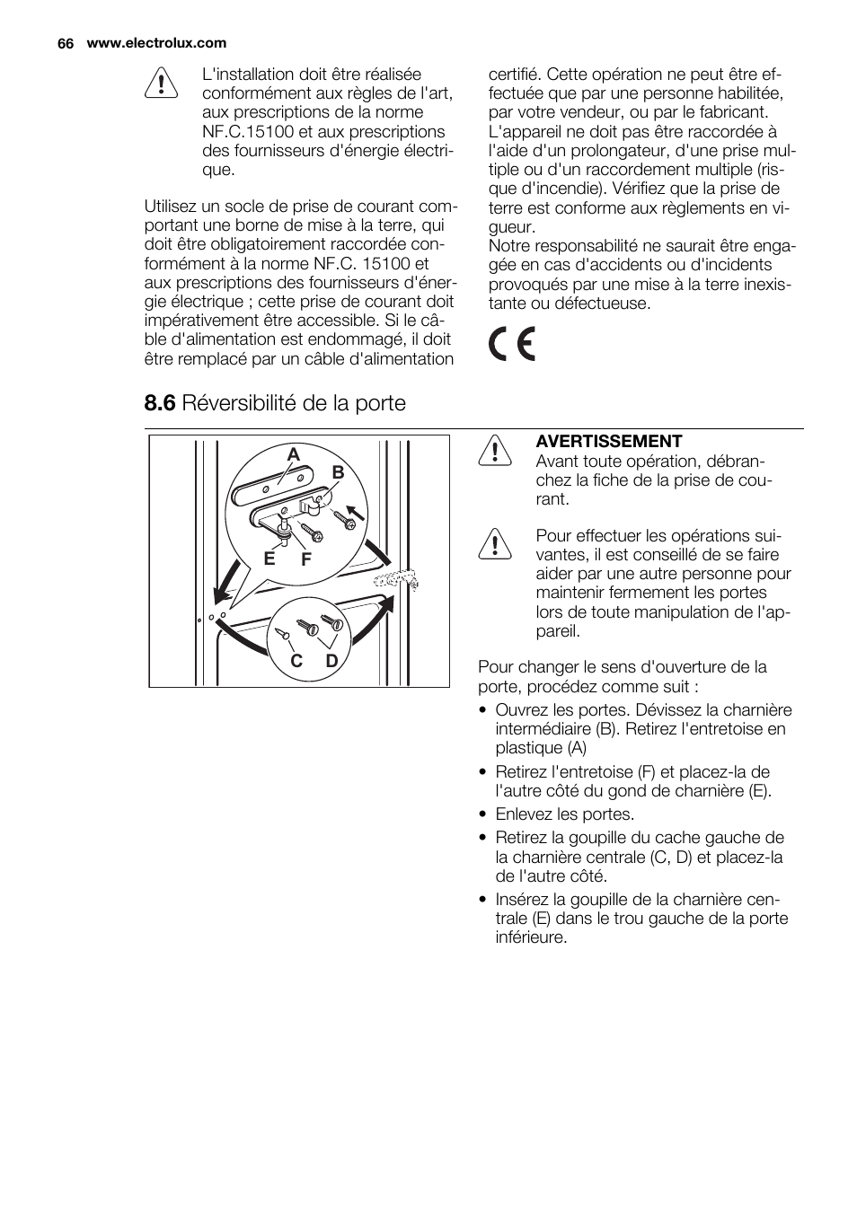 6 réversibilité de la porte | Electrolux EN3480AOW User Manual | Page 66 / 96