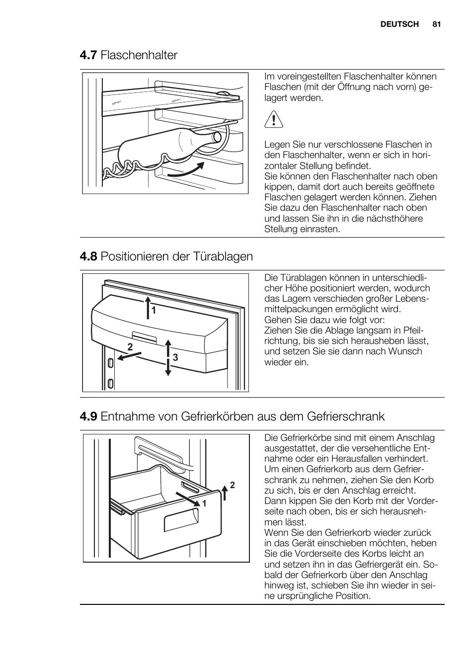 7 flaschenhalter, 8 positionieren der türablagen | Electrolux EN3480AOW User Manual | Page 81 / 96