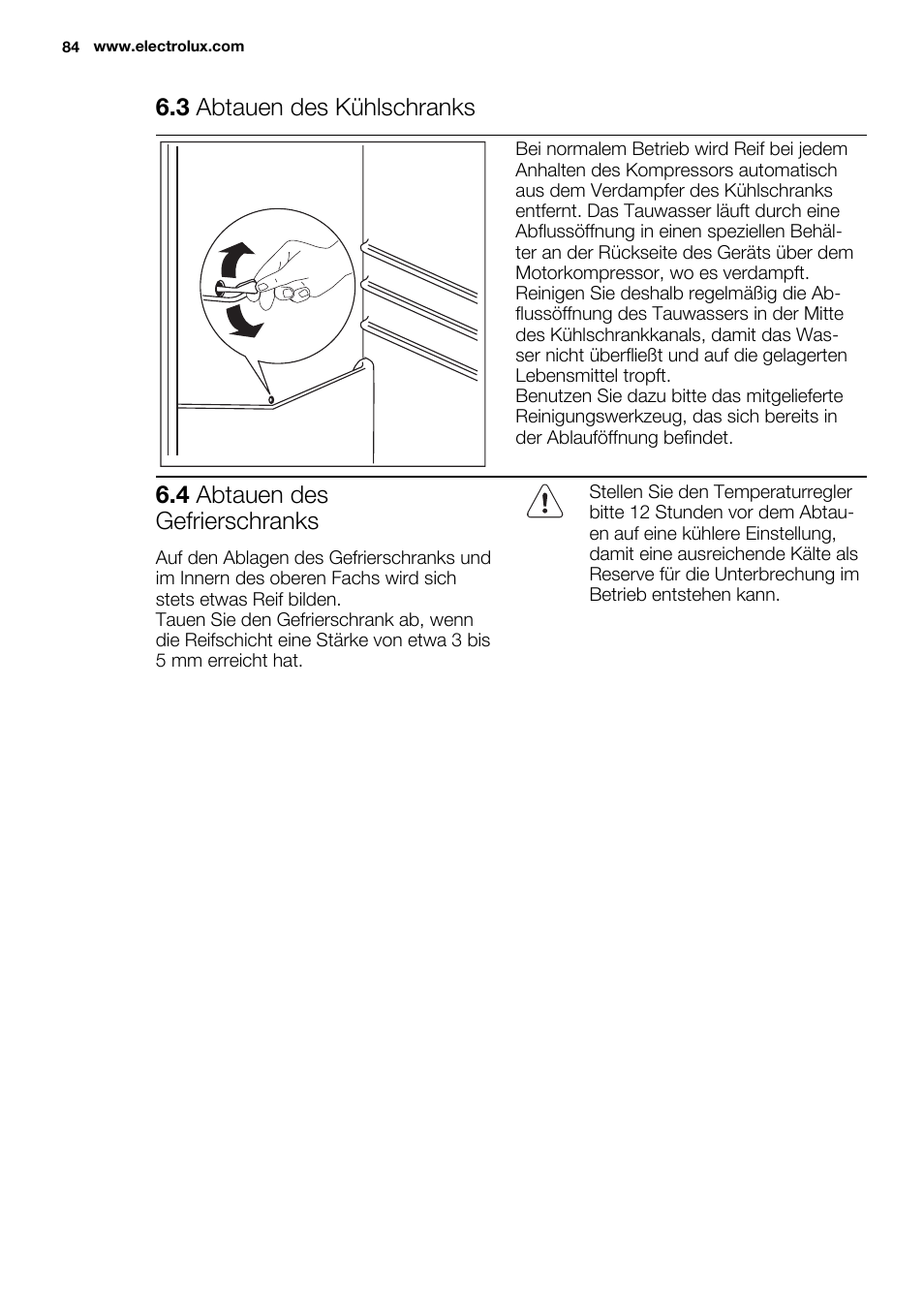 3 abtauen des kühlschranks, 4 abtauen des gefrierschranks | Electrolux EN3480AOW User Manual | Page 84 / 96