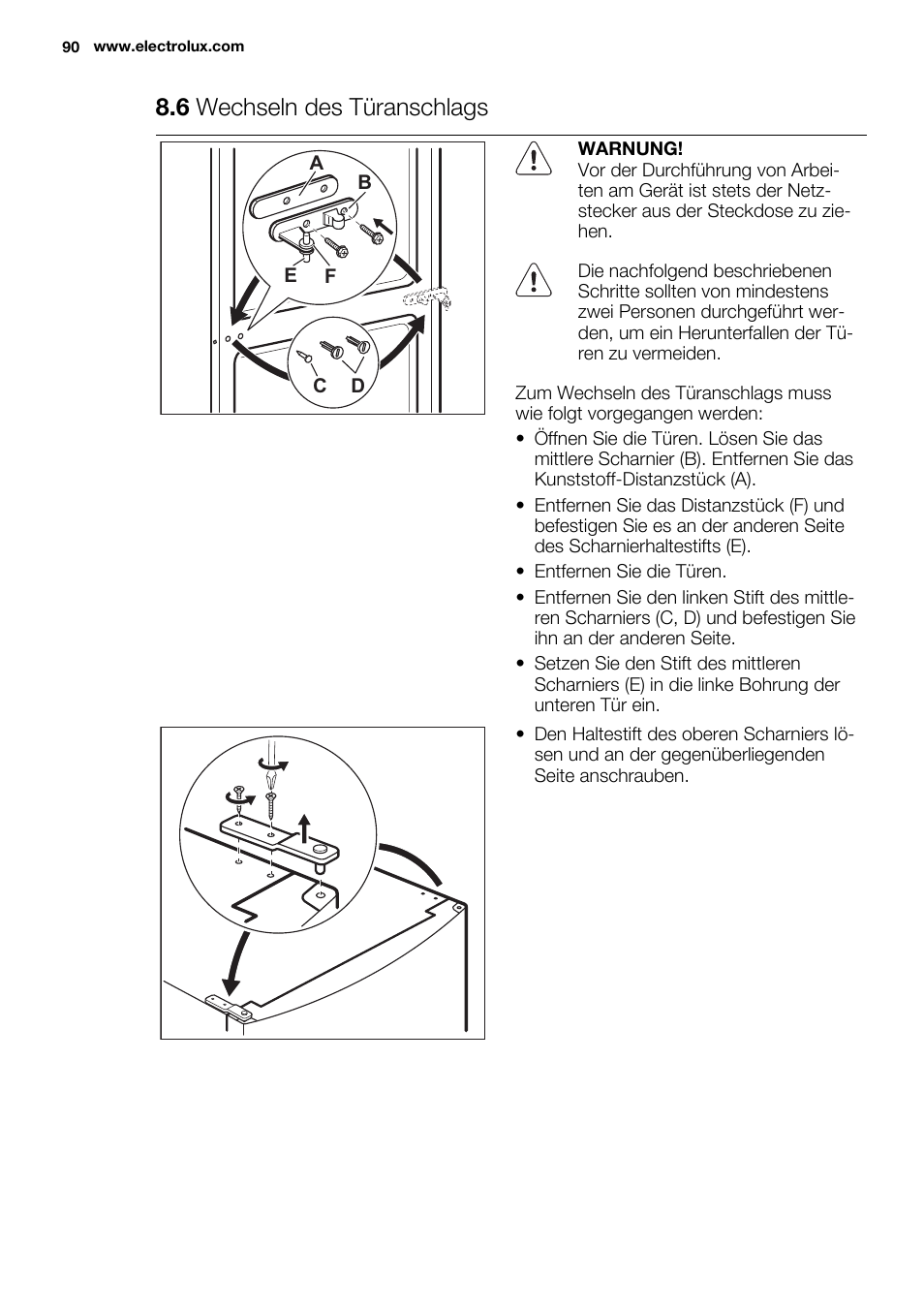 6 wechseln des türanschlags | Electrolux EN3480AOW User Manual | Page 90 / 96