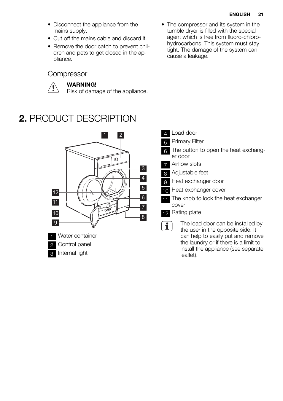 Product description, Compressor | Electrolux EDH3497RDW User Manual | Page 21 / 68