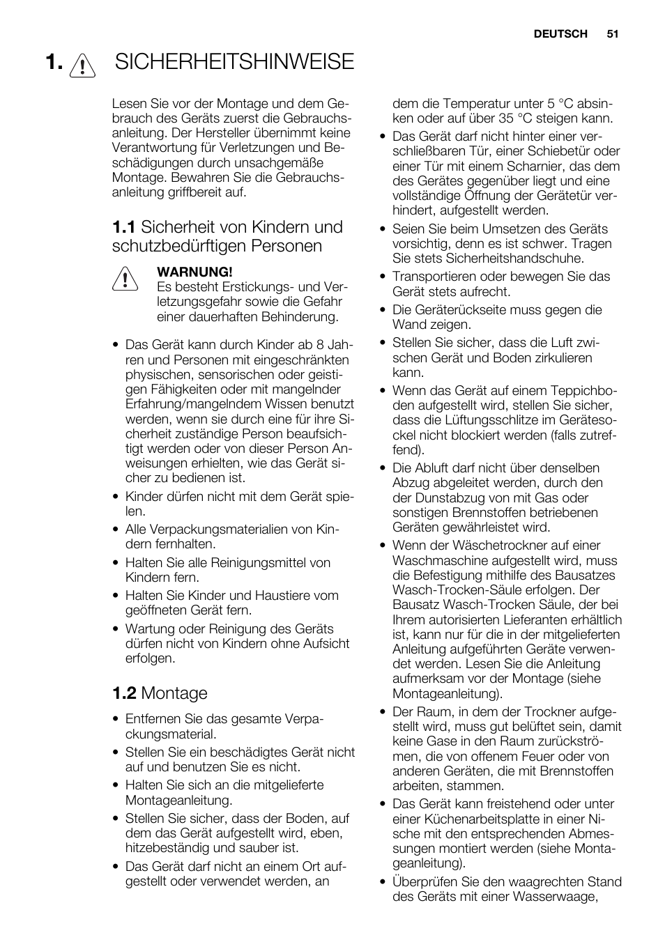 Sicherheitshinweise, 2 montage | Electrolux EDH3497RDW User Manual | Page 51 / 68