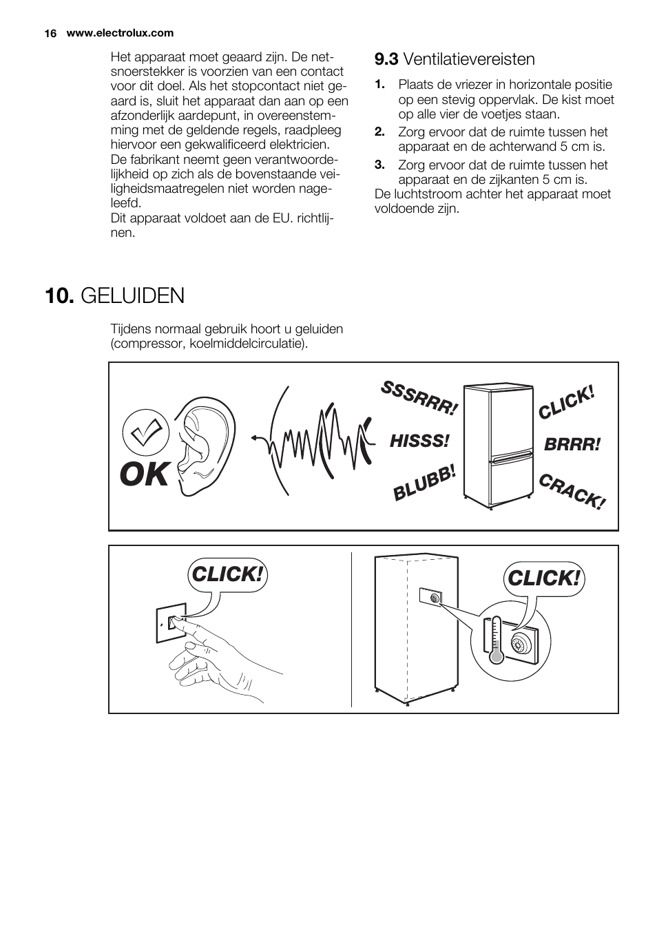 Geluiden, Click | Electrolux EC3340AOW User Manual | Page 16 / 92