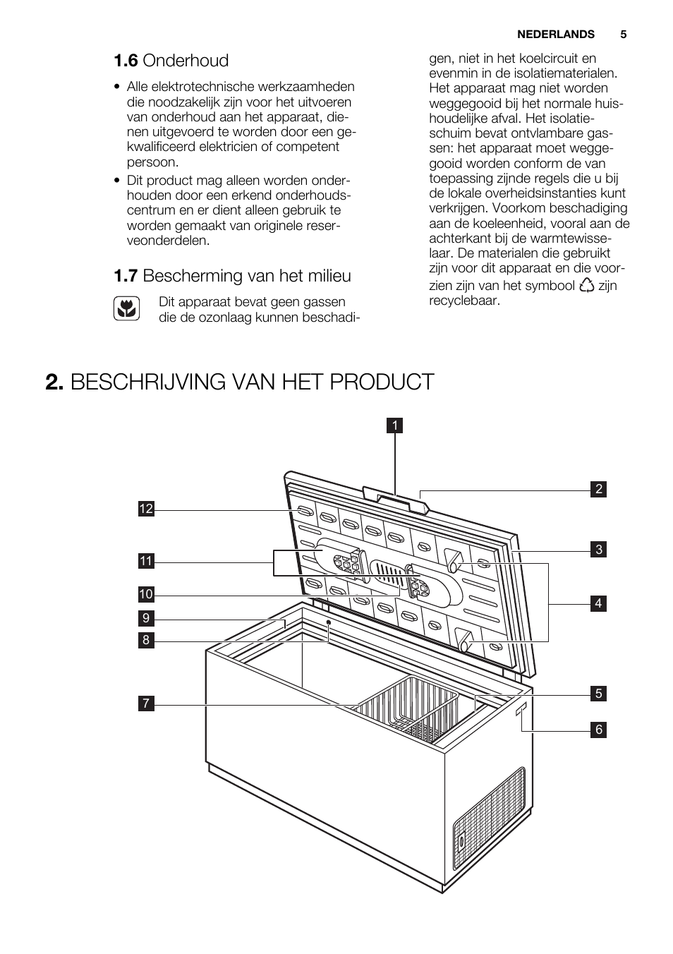 Beschrijving van het product, 6 onderhoud, 7 bescherming van het milieu | Electrolux EC3340AOW User Manual | Page 5 / 92