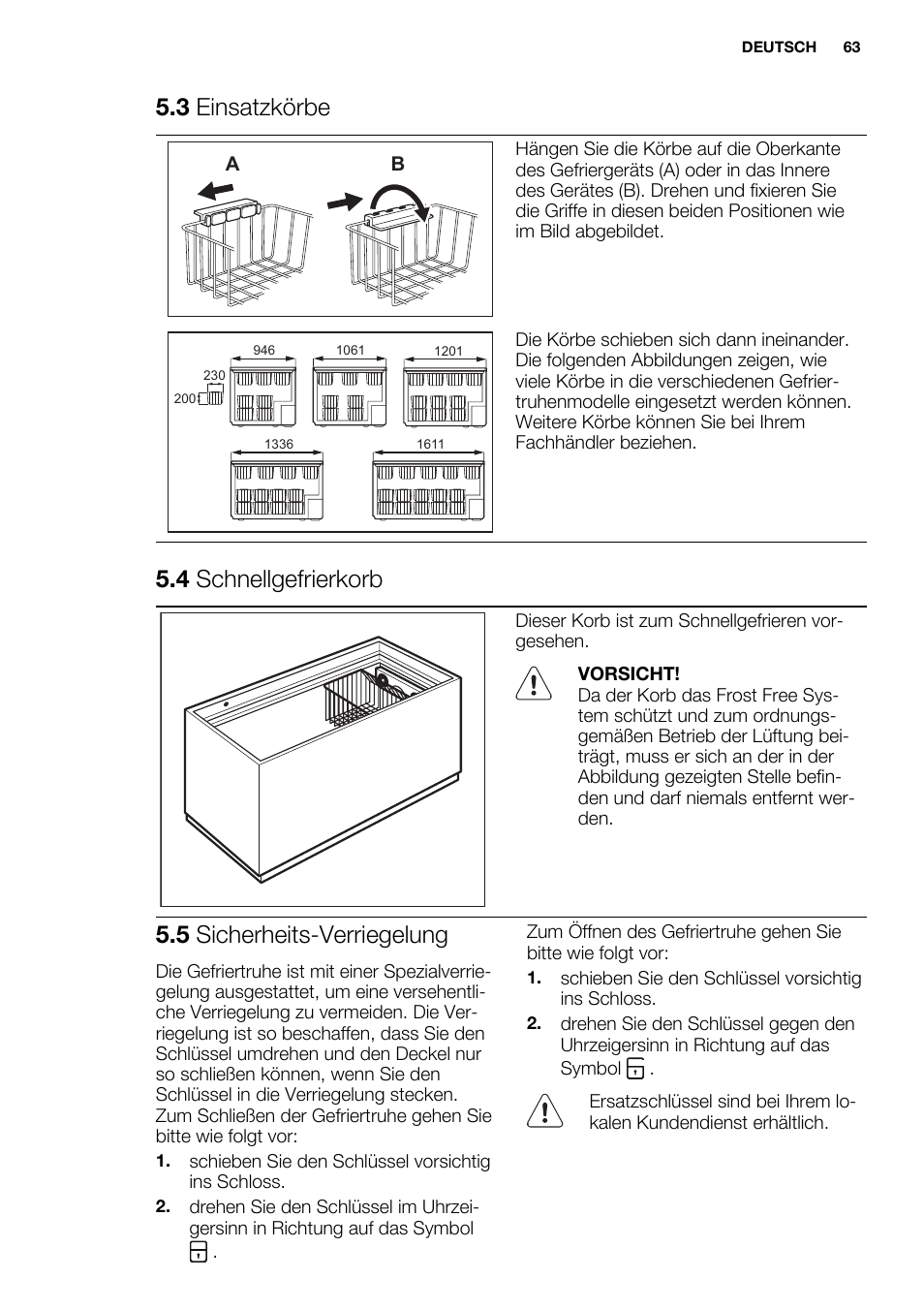 3 einsatzkörbe, 4 schnellgefrierkorb, 5 sicherheits-verriegelung | Electrolux EC3340AOW User Manual | Page 63 / 92