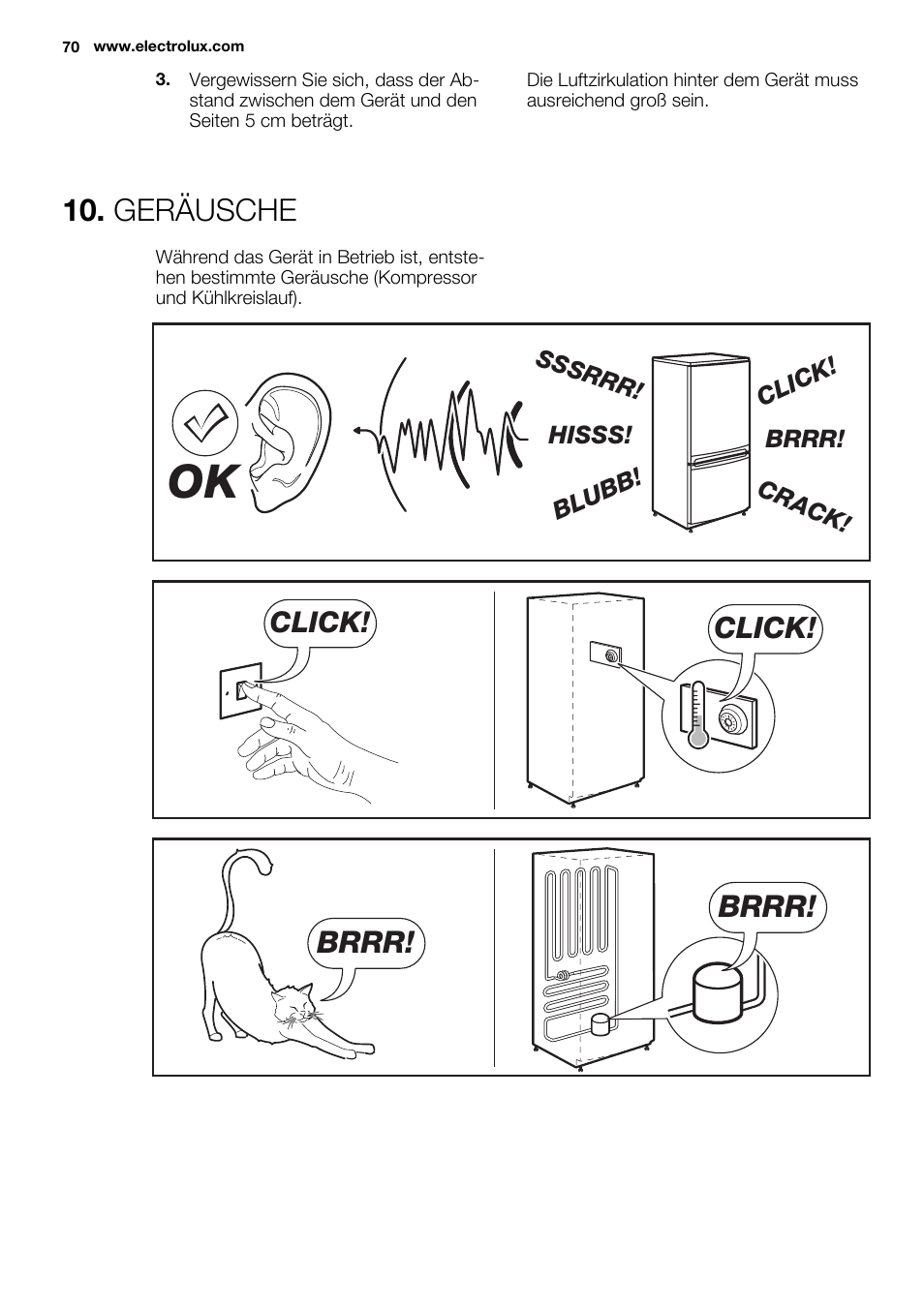 Geräusche, Brrr, Click | Electrolux EC3340AOW User Manual | Page 70 / 92