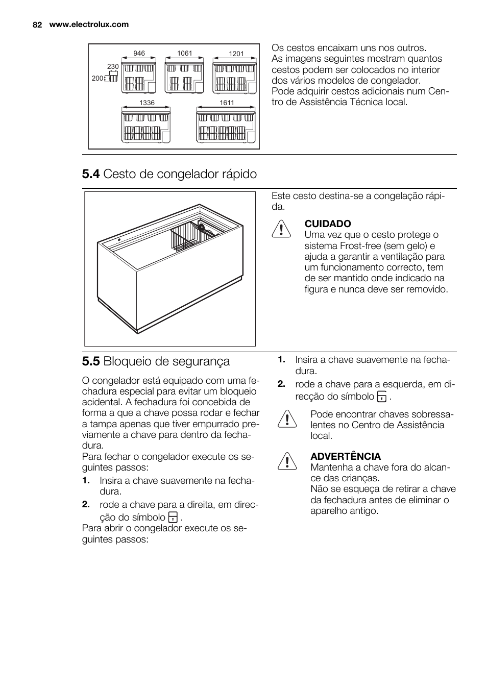 4 cesto de congelador rápido, 5 bloqueio de segurança | Electrolux EC3340AOW User Manual | Page 82 / 92