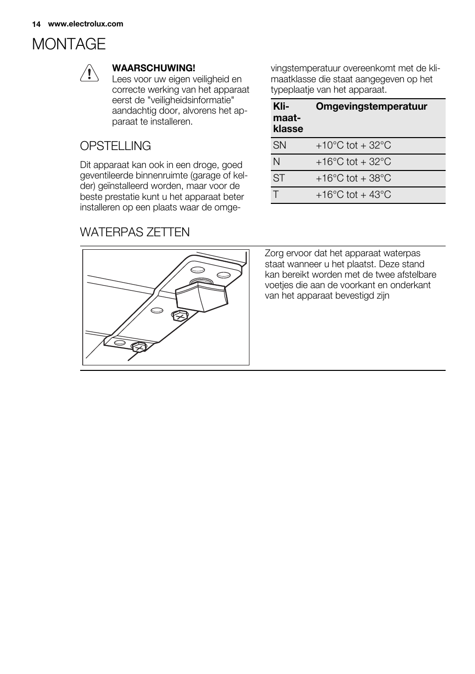 Montage | Electrolux ERT1606AOW User Manual | Page 14 / 80