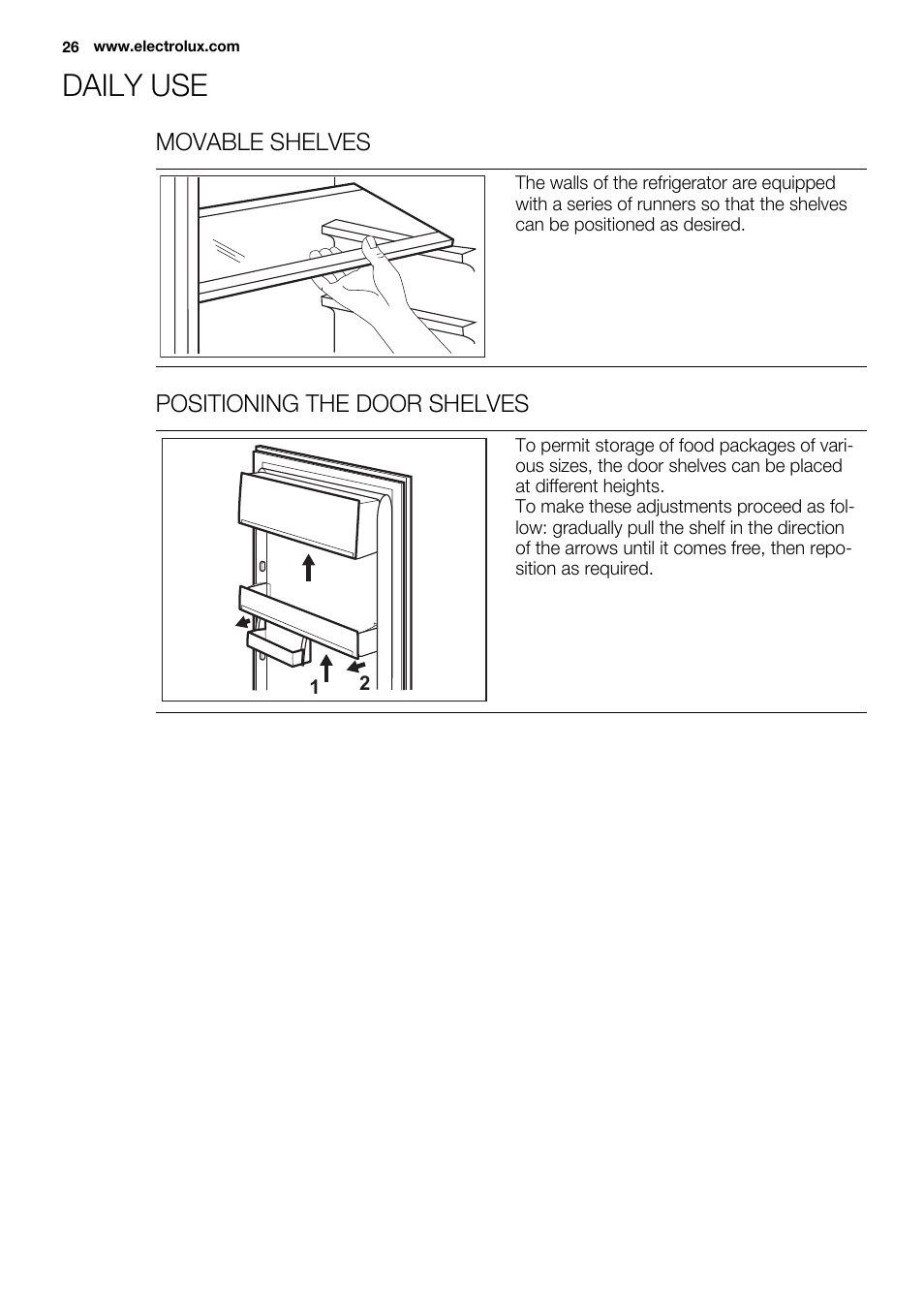 Daily use | Electrolux ERT1606AOW User Manual | Page 26 / 80