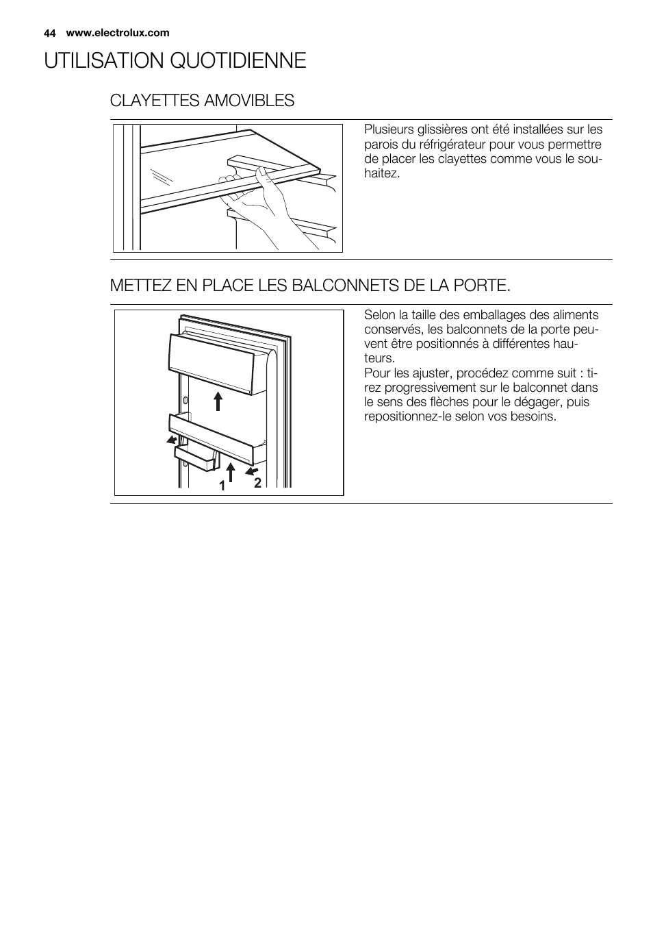 Utilisation quotidienne | Electrolux ERT1606AOW User Manual | Page 44 / 80