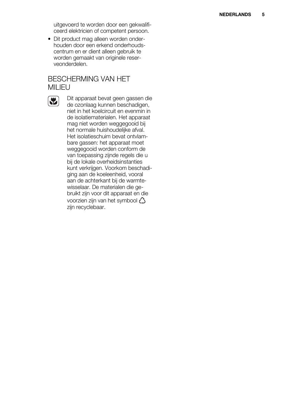 Bescherming van het milieu | Electrolux ERT1606AOW User Manual | Page 5 / 80