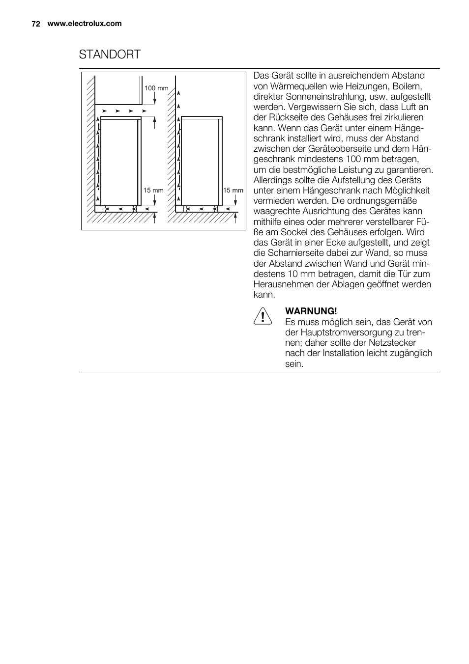 Standort | Electrolux ERT1606AOW User Manual | Page 72 / 80