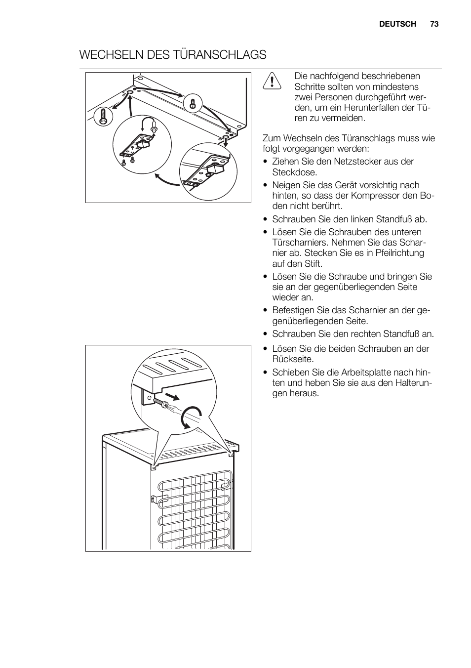 Wechseln des türanschlags | Electrolux ERT1606AOW User Manual | Page 73 / 80