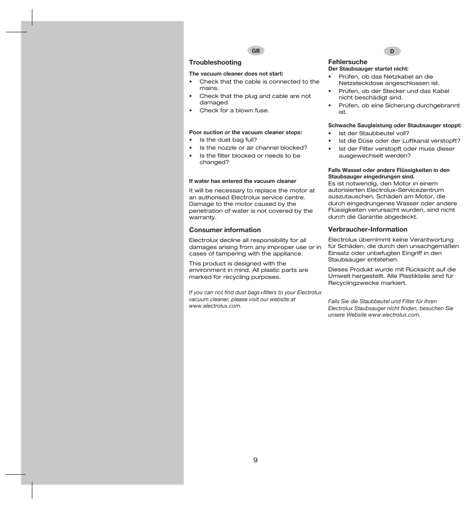Electrolux ZS206 User Manual | Page 13 / 68