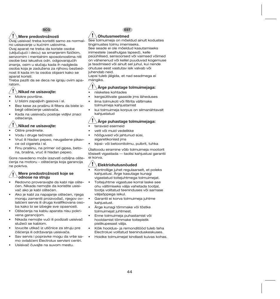 Electrolux ZS206 User Manual | Page 48 / 68