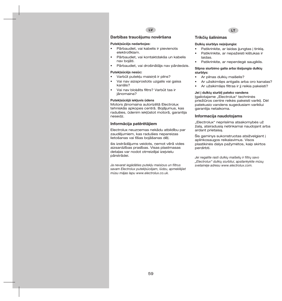 Electrolux ZS206 User Manual | Page 63 / 68